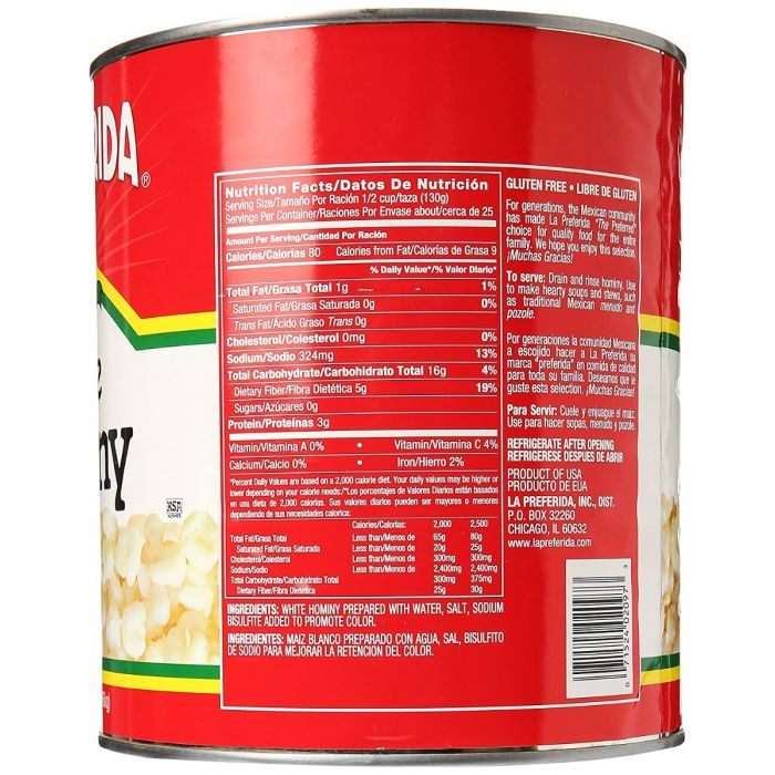 LA PREFERIDA: Bean Hominy, 108 oz