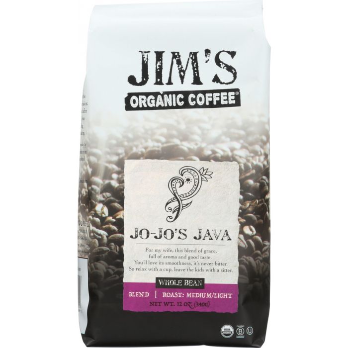 JIMS ORGANIC COFFEE: Organic JoJos Java Coffee Whole Bean Coffee, 12 oz