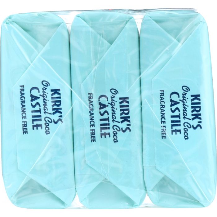 KIRKS: Original Coco Castile Bar Soap Fragrance Free 3x4oz Bars, 12 oz