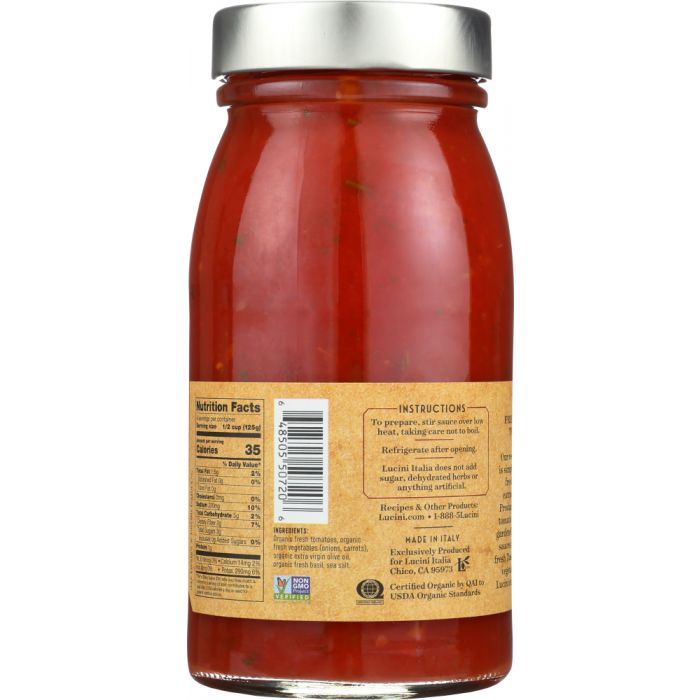 LUCINI: Italia Tomato Sauce Rustic Basil, 25.5 oz