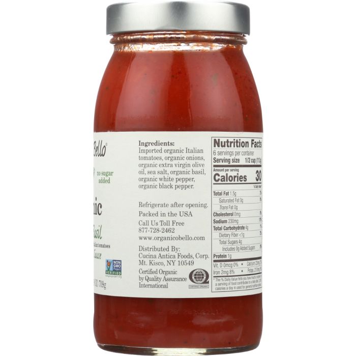 ORGANICO BELLO: Organic Pasta Sauce Tomato Basil, 25 Oz