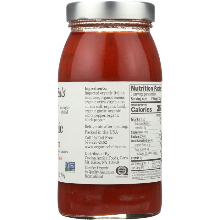 ORGANICO BELLO: Organic Pasta Sauce Marinara, 25 oz