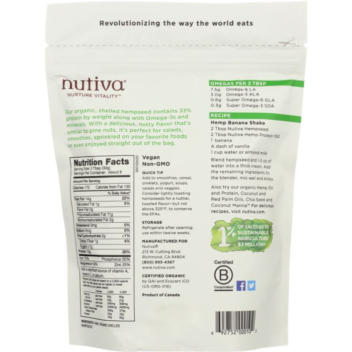 NUTIVA: Organic Raw Shelled Hempseed, 8 oz