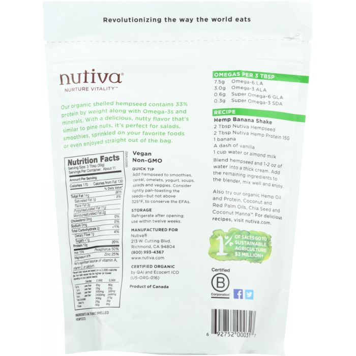 NUTIVA: Hempseed Shelled Organic, 12 oz