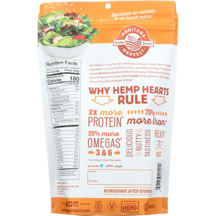 MANITOBA HARVEST: Hemp Hearts Natural Raw Shelled Hemp Seed, 16 oz