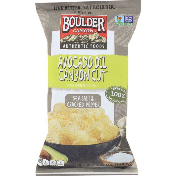 BOULDER CANYON: Avocado Oil Canyon Cut Potato Chips Sea Salt & Cracked Pepper, 5.25 Oz