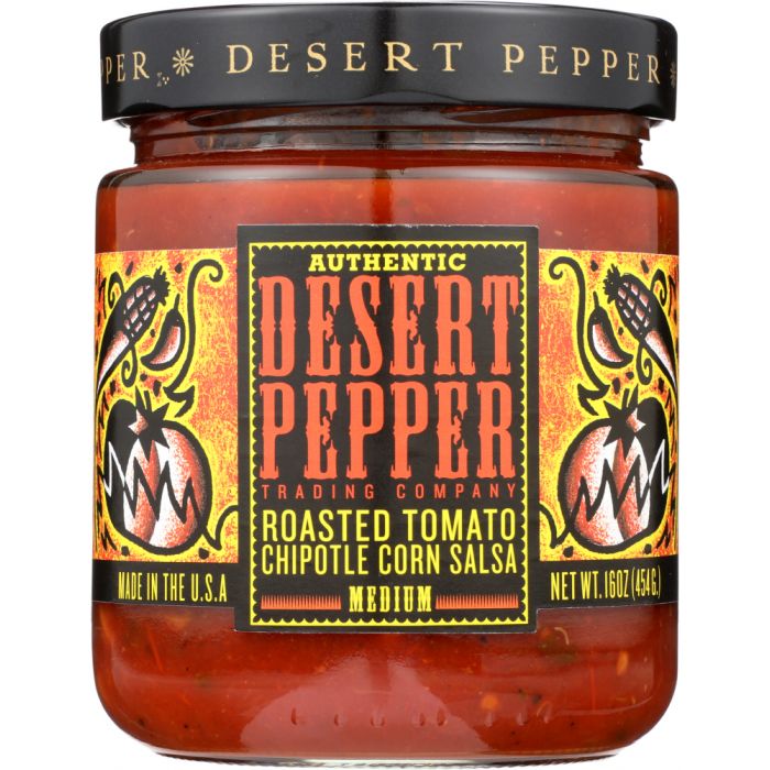 DESERT PEPPER: Roasted Tomato Chipotle Corn Medium Hot Salsa, 16 oz