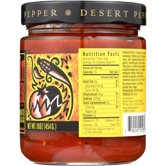 DESERT PEPPER: Roasted Tomato Chipotle Corn Medium Hot Salsa, 16 oz