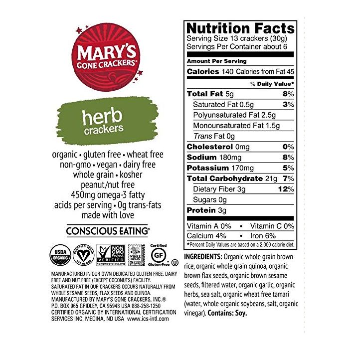 MARYS GONE CRACKERS: Cracker TH Garlic Rosemary Gluten Free, 5 oz