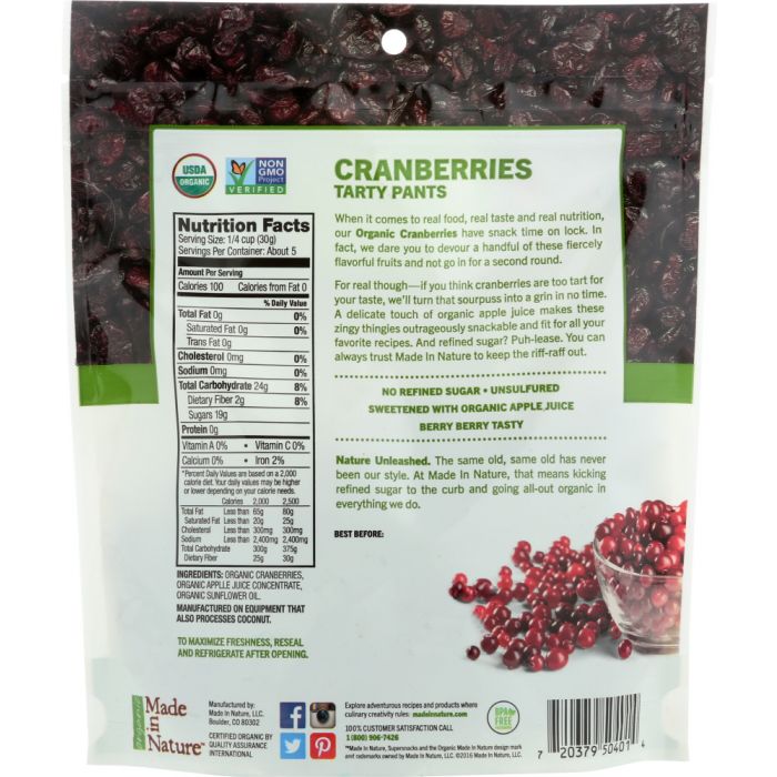 MADE IN NATURE: Organic Dried Fruit Cranberries, 5 oz