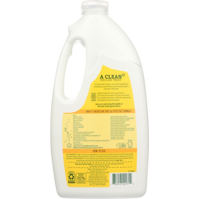 SEVENTH GENERATION: Automatic Dishwasher Gel Lemon, 42 oz