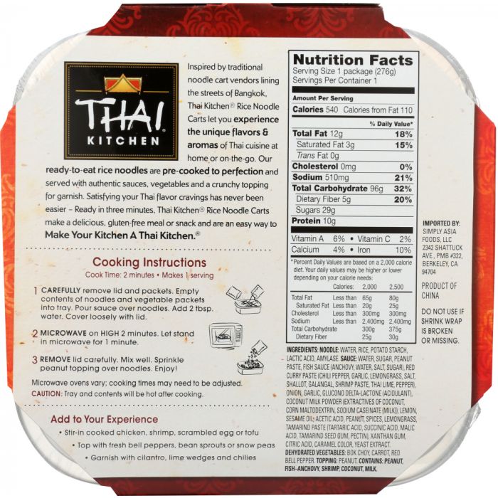 THAI KITCHEN: Rice Noodle Cart Thai Peanut, 9.77 oz