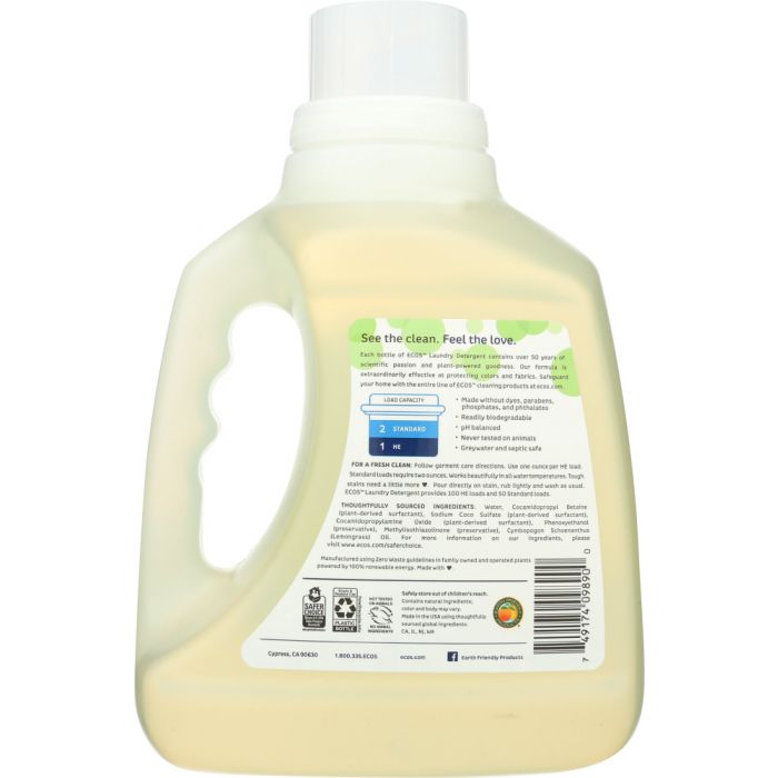 EARTH FRIENDLY: Ecos 2x Ultra Laundry Detergent Lemongrass, 100 oz