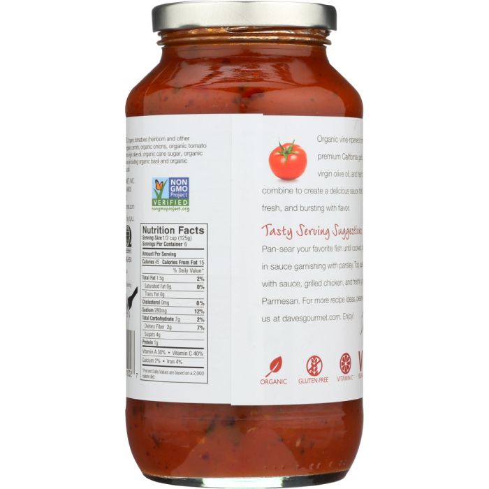 DAVE'S GOURMET: Organic Pasta Sauce Red Heirloom, 25.5 Oz