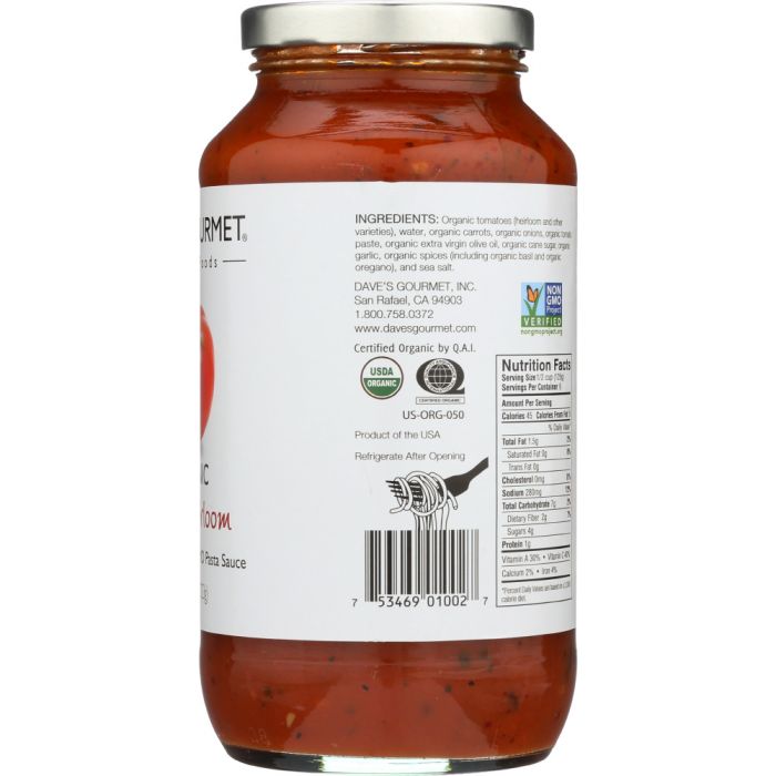 DAVE'S GOURMET: Organic Pasta Sauce Red Heirloom, 25.5 Oz