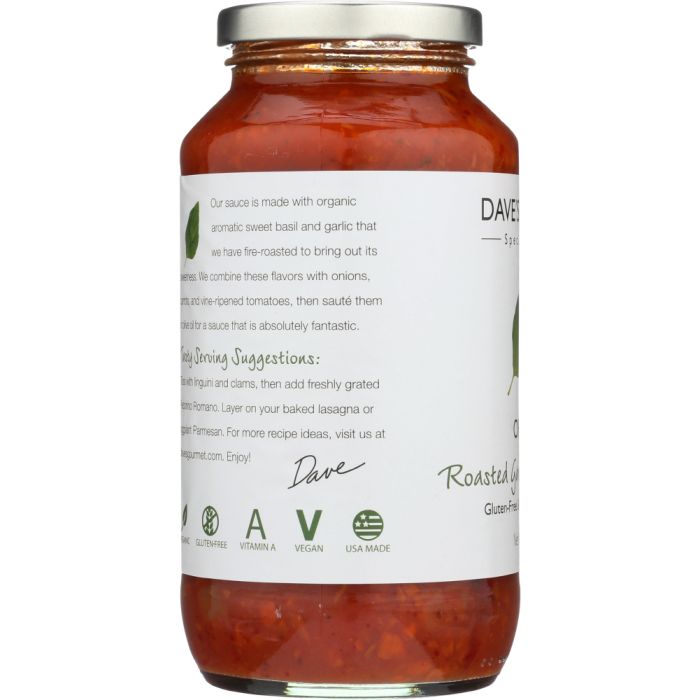 DAVE'S GOURMET: Organic Roasted Garlic and Sweet Basil Pasta Sauce, 25.5 Oz