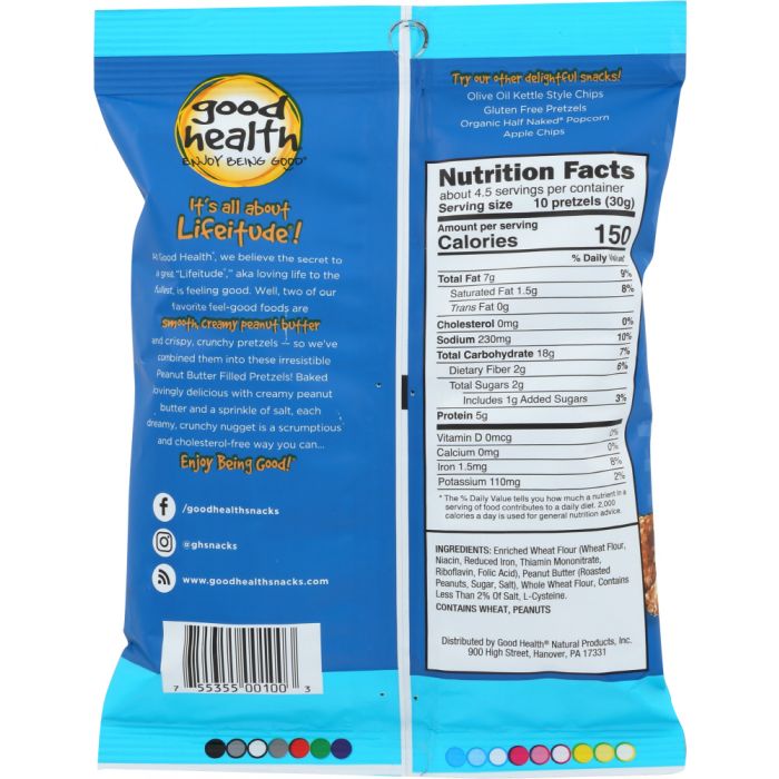 GOOD HEALTH: Peanut Butter Filled Pretzels Salted, 5 oz