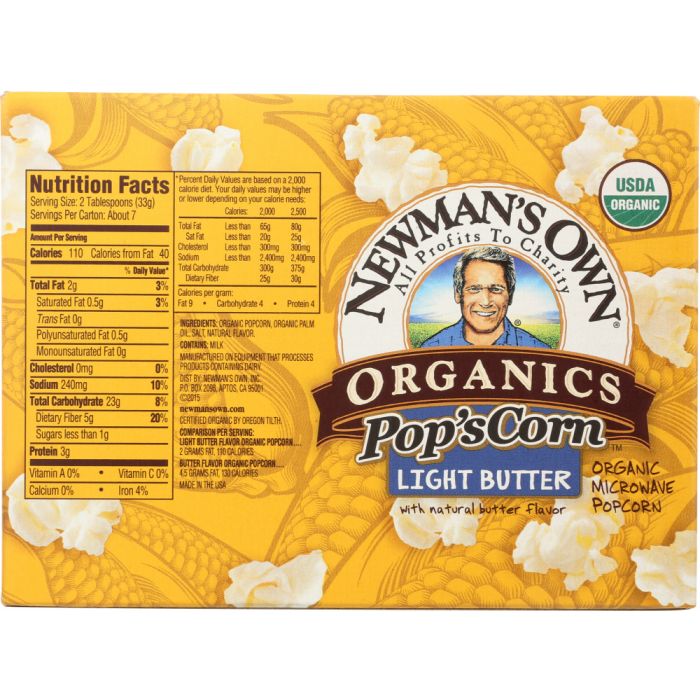 NEWMAN'S OWN: Organic Pop's Corn Organic Microwave Popcorn Light Butter, 8.4 oz