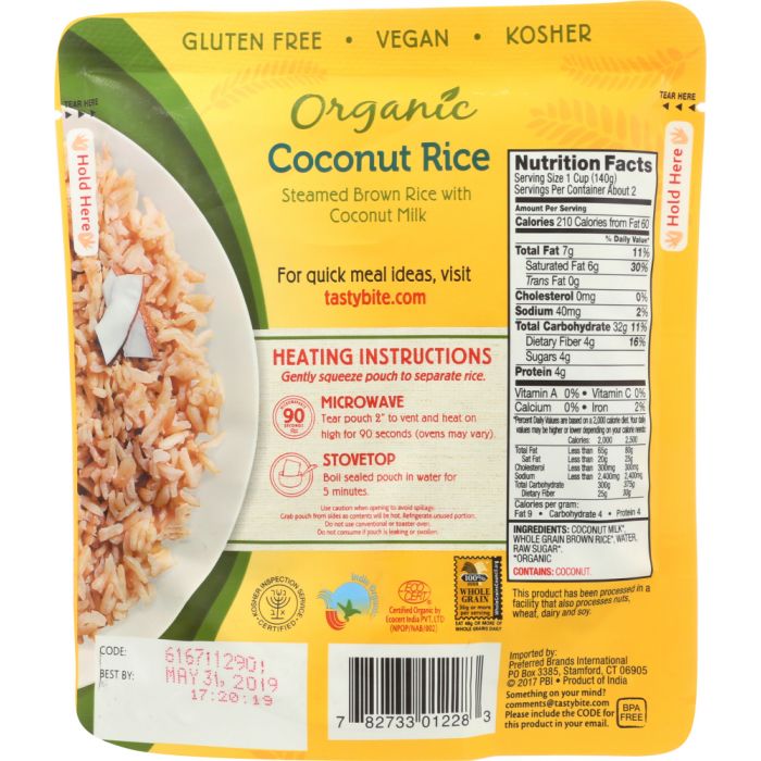 TASTY BITE: Coconut Rice, 8.8 oz