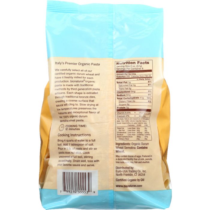 BIONATURAE: Organic Durum Semolina Pasta Penne Rigate, 16 oz