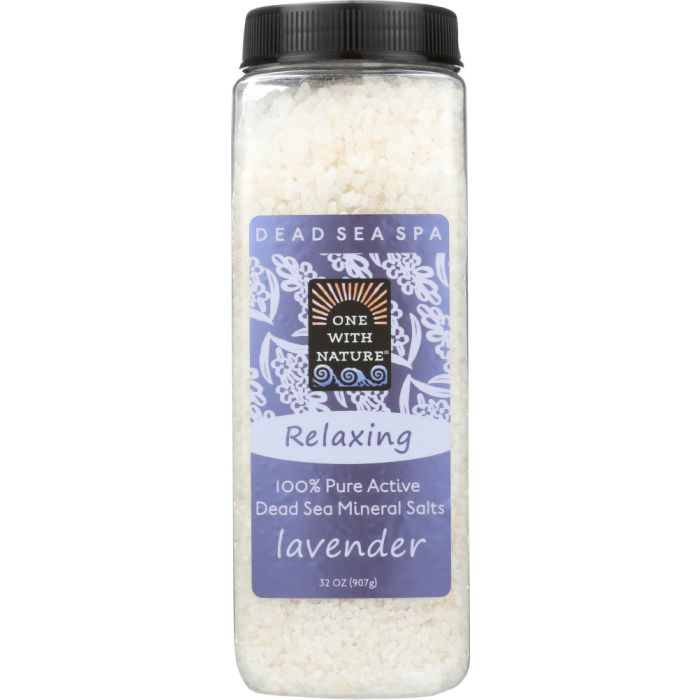 ONE WITH NATURE: Relaxing Lavender Dead Sea Mineral Bath Salt, 32 oz