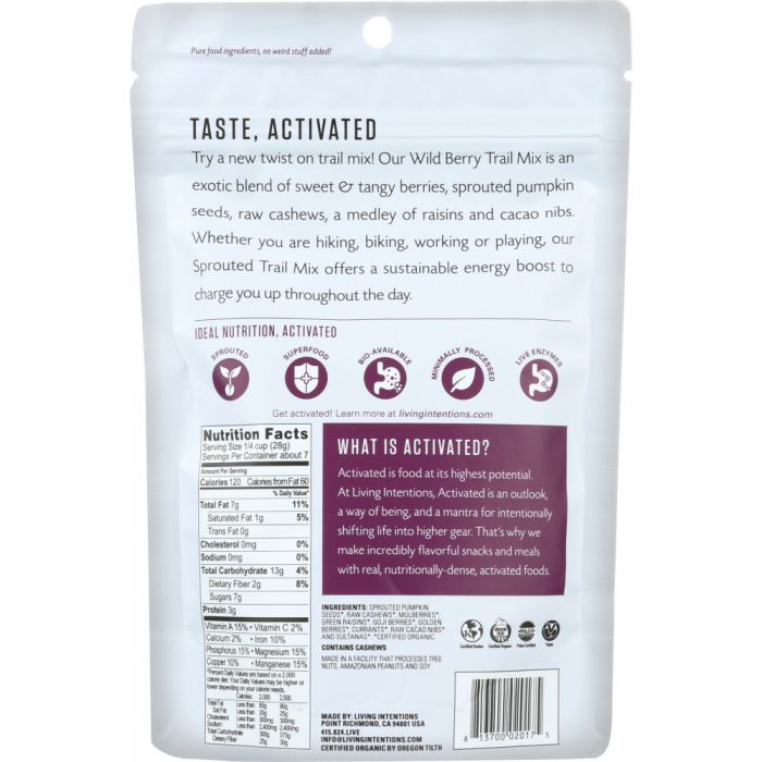 LIVING INTENTIONS: Trail Mix Wild Berry Sprouted, 7 oz