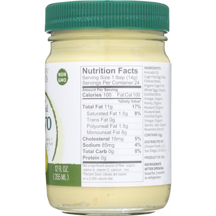 CHOSEN FOODS: 100% Pure Avocado Oil Mayo, 12 oz