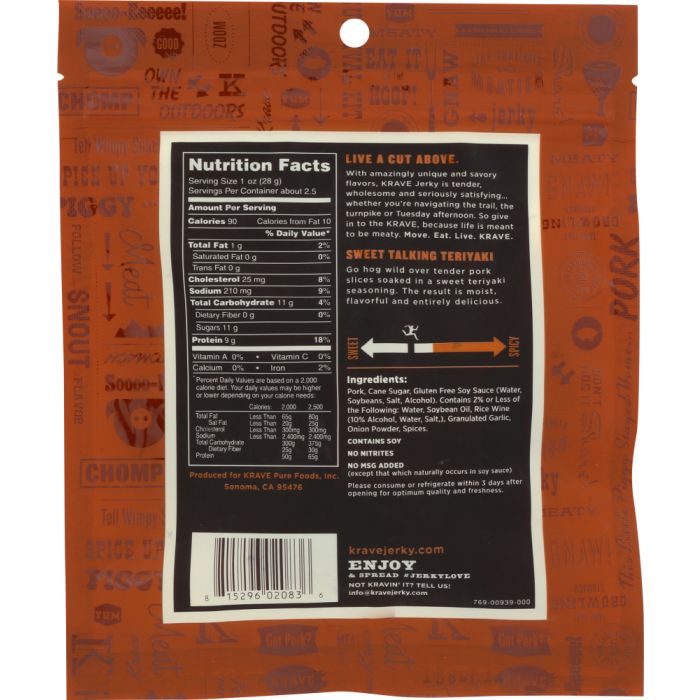 KRAVE: Pork Jerky Grilled Sweet Teriyaki, 2.7 Oz