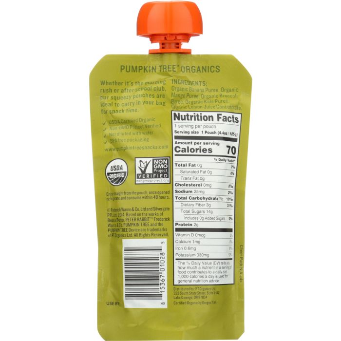 PETER RABBIT ORGANICS: Banana, Mango, Broccoli & Kale Fruit & Vegetable Puree, 4.4 oz