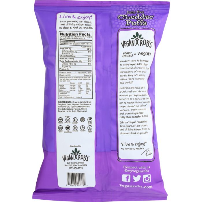 VEGANROBS: Dairy Free Cheddar Puffs, 3.5 oz