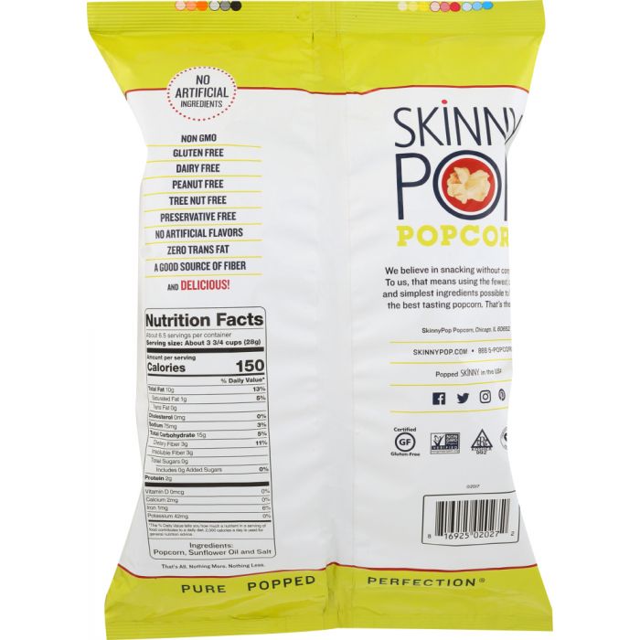 SKINNY POP: Popcorn Original Sharing Size, 6.7 oz