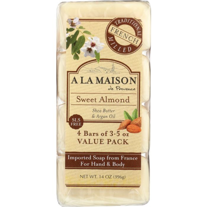 A LA MAISON: Sweet Almond Bar Soap 4 Bars Value Pack, 14 oz