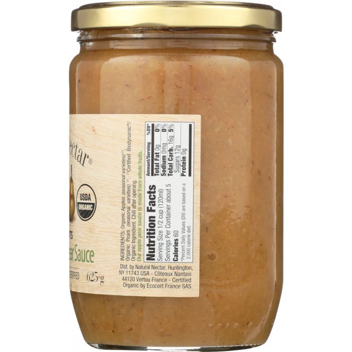 NATURAL NECTAR: Biodynamic Pear Apple Sauce,  22 oz