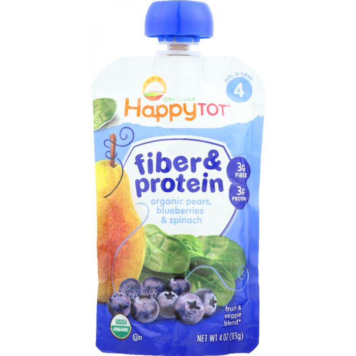 HAPPY TOT: Fiber & Protein Pears, Blueberries & Spinach, 4 oz