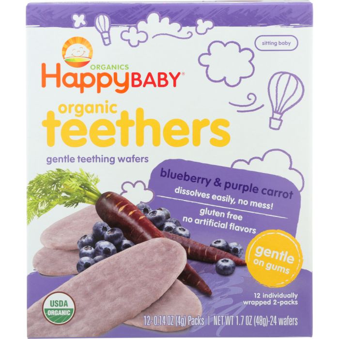 HAPPY BABY: Gentle Teething Wafers Blueberry & Purple Carrot Org, 1.7 oz