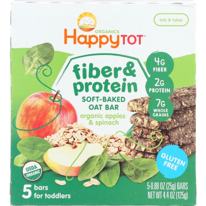 HAPPY TOT: Bar Oat Apple Spinach Organic, 4.4 oz