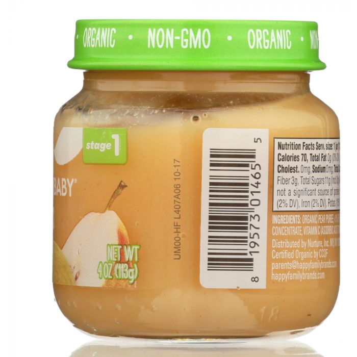 HAPPY BABY: Stage 1 Pears Baby Snack in Jar, 4 oz