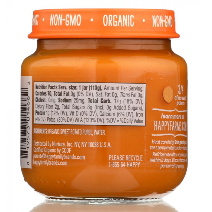 HAPPY BABY: Stage 1 Sweet Potatoes Baby Food in Jar, 4 oz