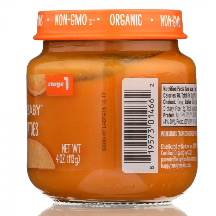 HAPPY BABY: Stage 1 Sweet Potatoes Baby Food in Jar, 4 oz