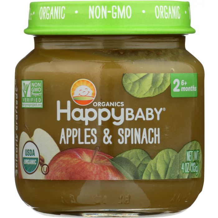 HAPPY BABY: Stage 2 Apples and Spinach Baby Food, 4 oz