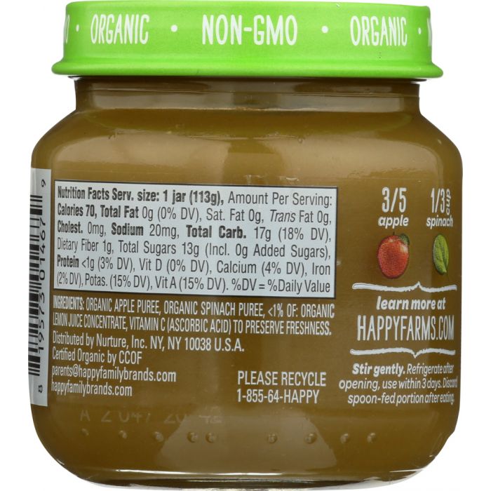 HAPPY BABY: Stage 2 Apples and Spinach Baby Food, 4 oz