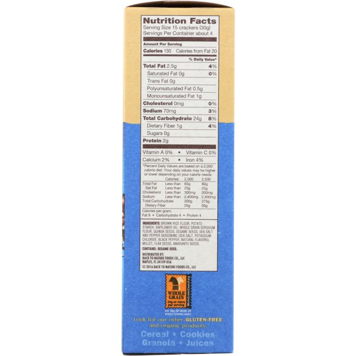 BACK TO NATURE: Gluten-Free Sea Salt & Cracked Black Pepper Rice Thin Crackers, 4 oz