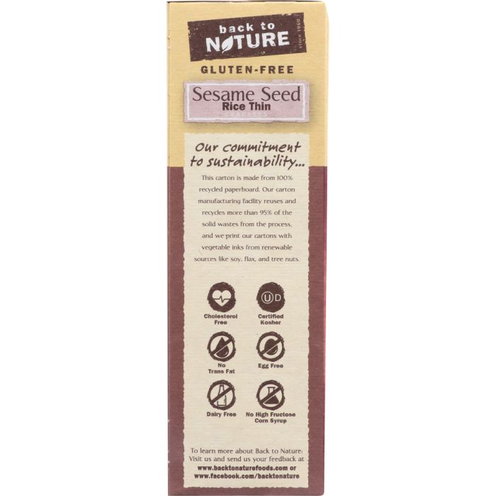 BACK TO NATURE: Gluten Free Sesame Seed Rice Thin Crackers, 4 oz