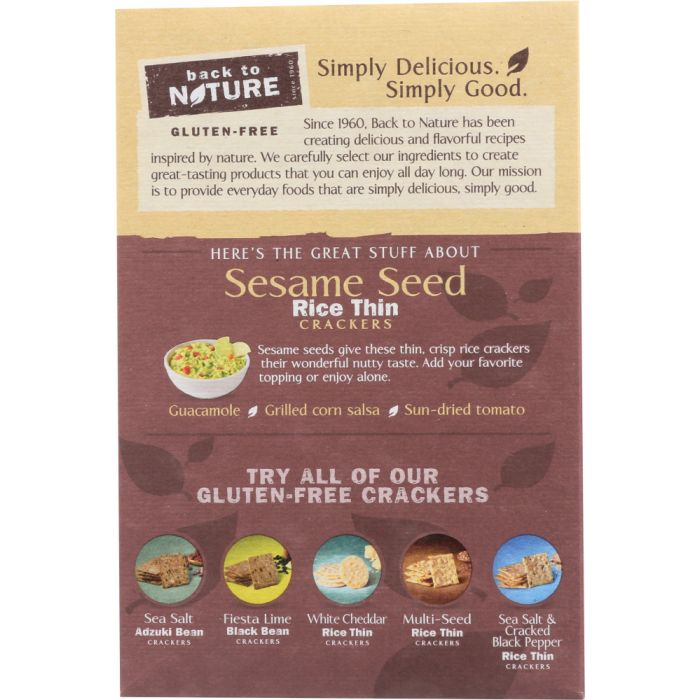 BACK TO NATURE: Gluten Free Sesame Seed Rice Thin Crackers, 4 oz