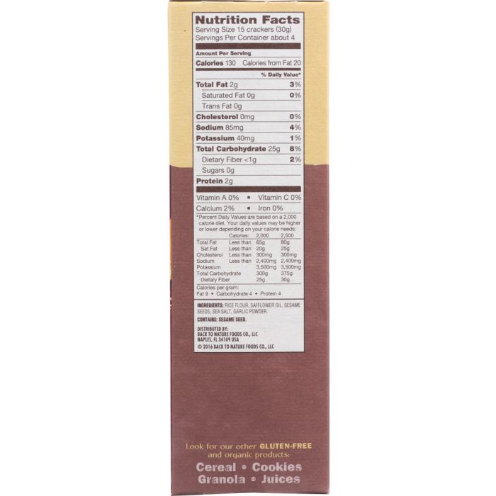 BACK TO NATURE: Gluten Free Sesame Seed Rice Thin Crackers, 4 oz