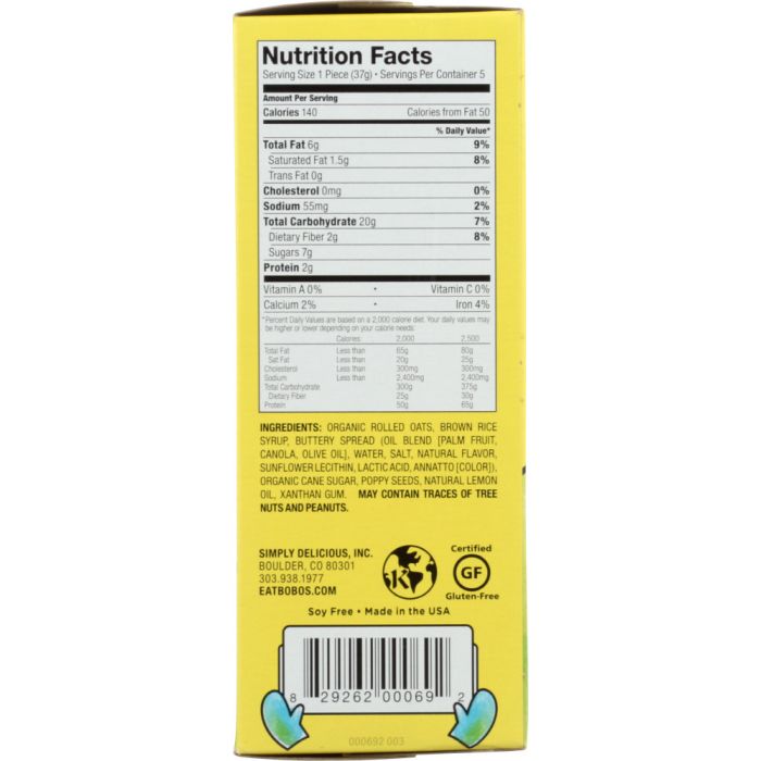 BOBOS OAT BARS: Bites Lemon Poppyseed, 6.5 oz