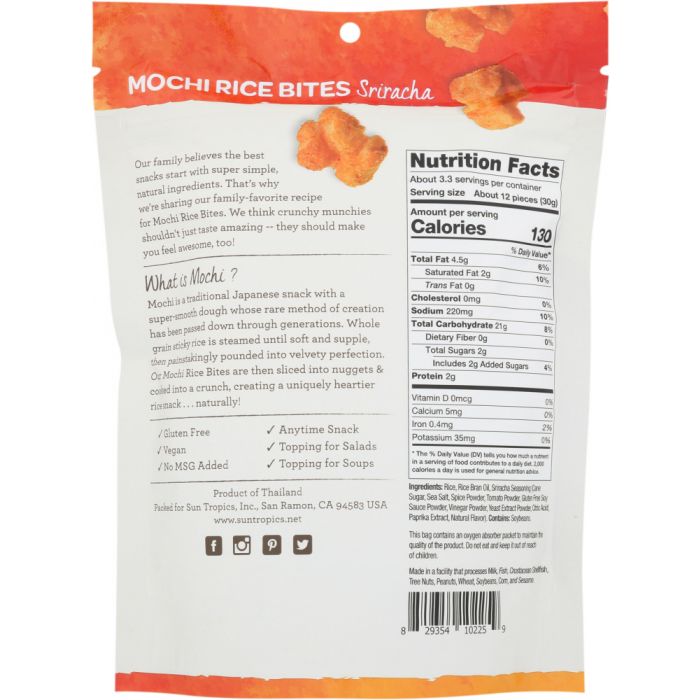 SUN TROPICS: Mochi Rice Bites Sriracha, 3.5 oz