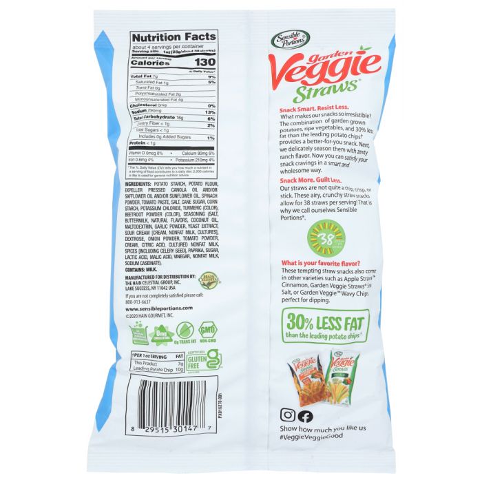 SENSIBLE PORTIONS: Straw Veggie Zesty Ranch, 5 oz