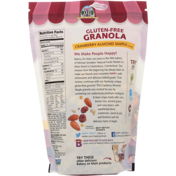 BAKERY ON MAIN: Gluten Free Granola Cranberry Almond Maple, 11 oz