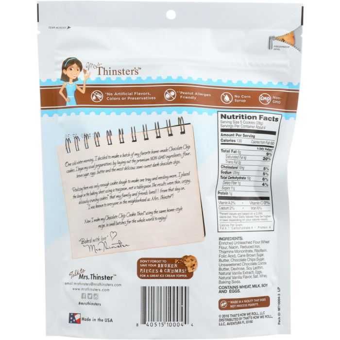 MRS THINSTERS: Cookie Thin Chocolate Chip, 4 oz